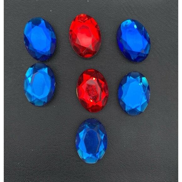 Vintage Lot Of 7 Faceted Blue & Red Oval Rhinestone Button Covers - Picture 2 of 3